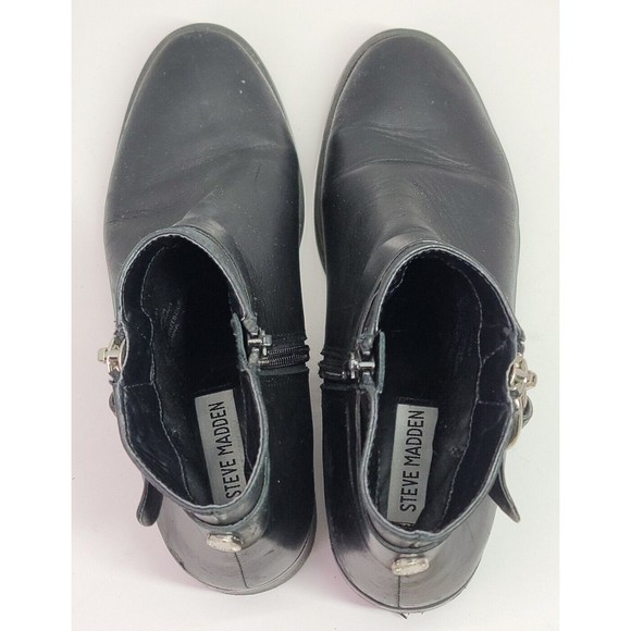 Steve Madden Black Leather Zip Ankle Boots Womens Size 7 Gothic Biker Ladies - Picture 9 of 16